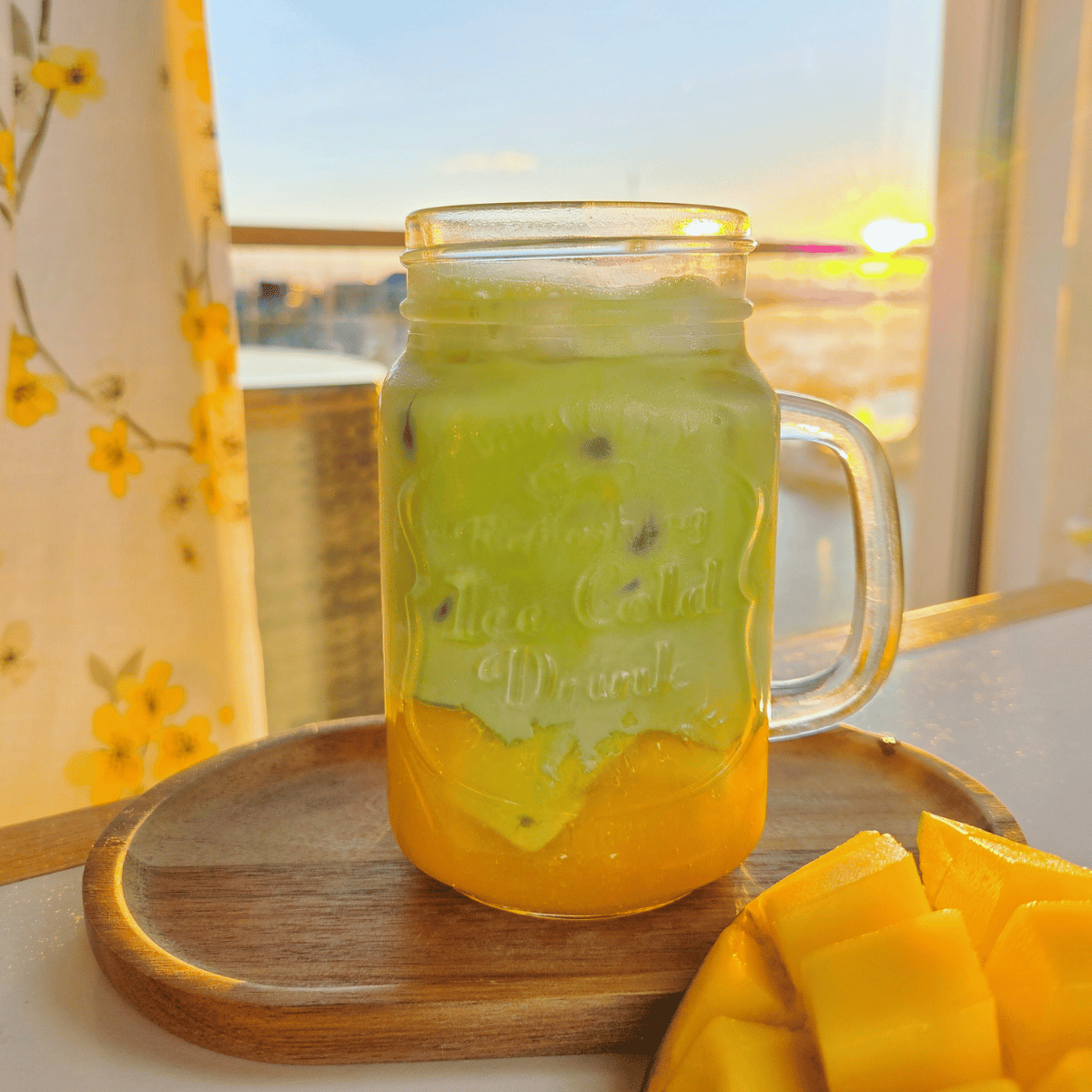 Layered Mango Matcha Latte Drink